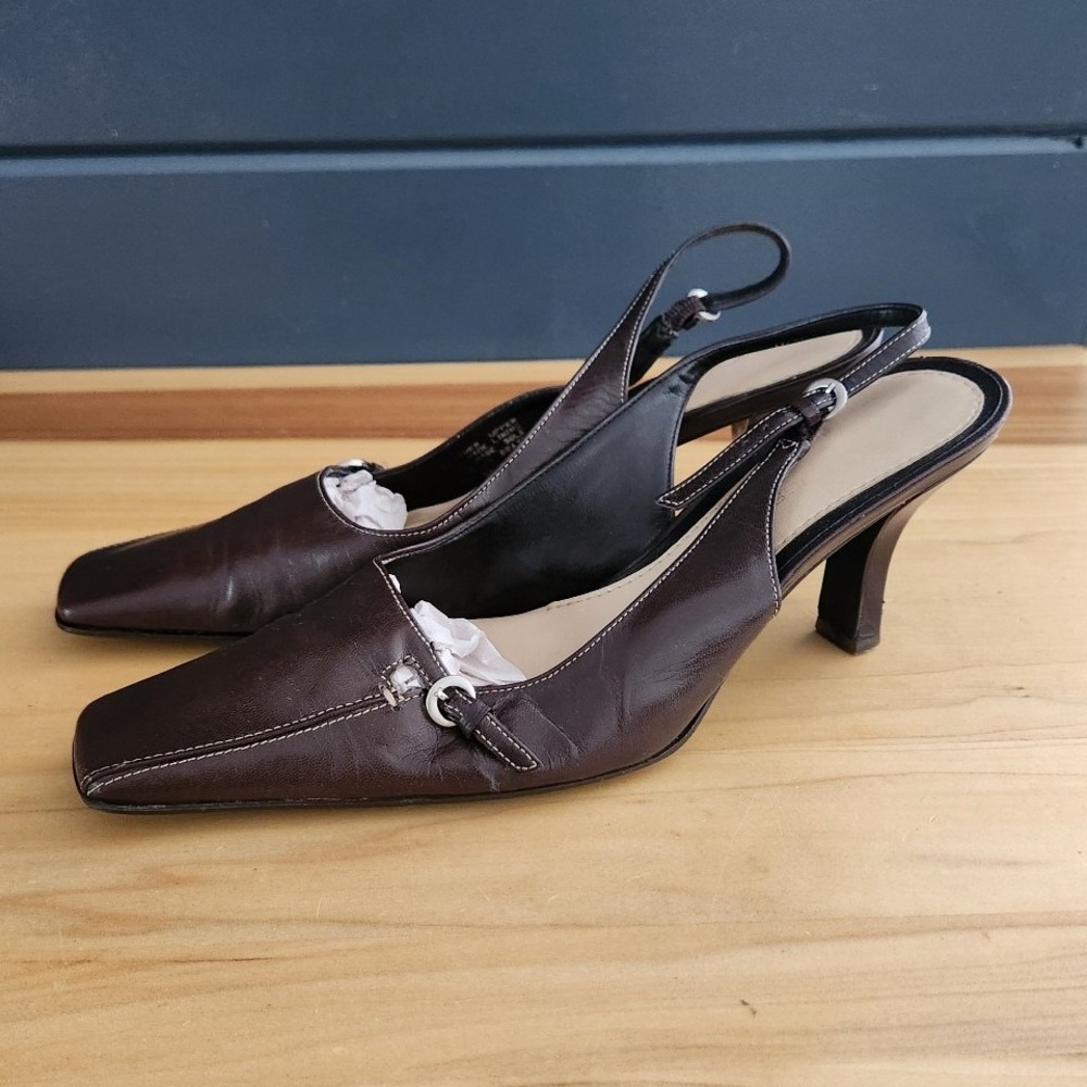 Nine West Brown Leather Slingbacks